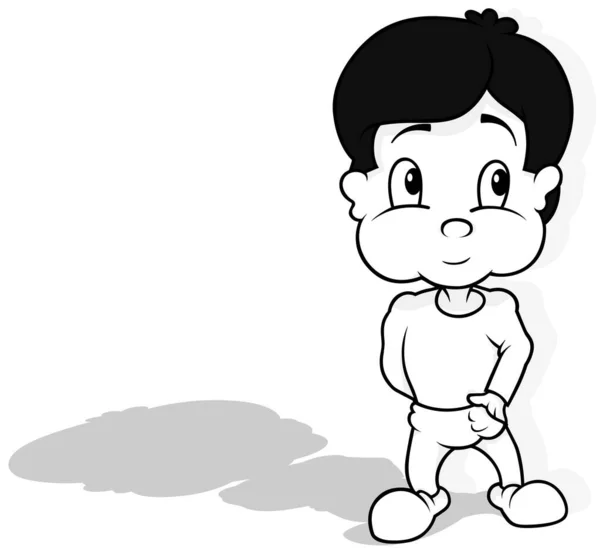 Kresba Tmavovlasého Chlapce Rukou Kapse Cartoon Illustration Isolated White Background — Stockový vektor