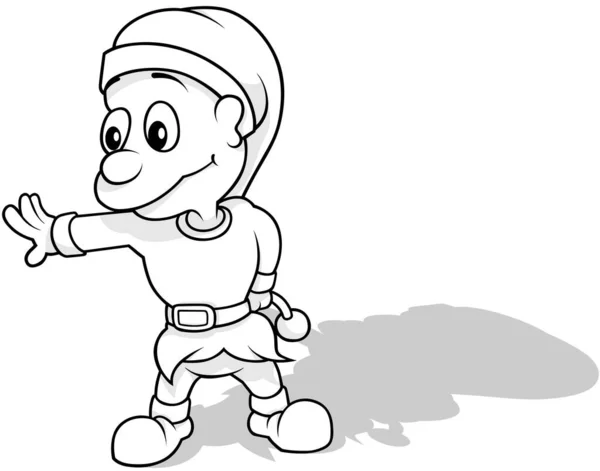 Drawing Leprechaun Standing Ground Raised Hand Cartoon Illustration Isolated White — стоковий вектор