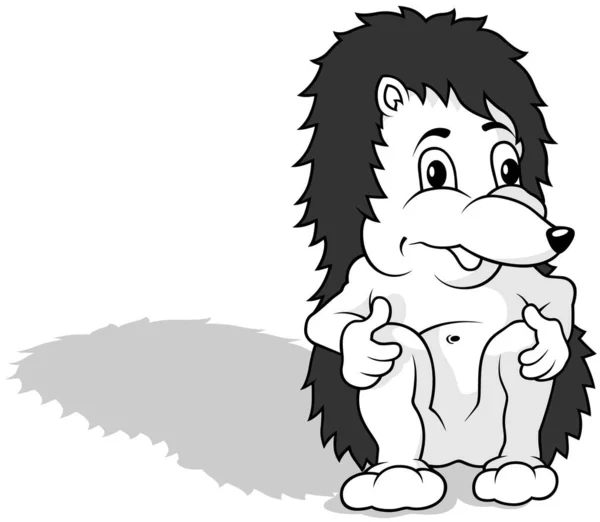 Drawing Hedgehog Sitting Ground Its Head Turned Side Cartoon Illustration — Stock Vector