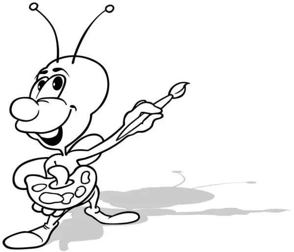 Zeichnung Eines Käfers Mit Einer Farbpalette Und Einem Pinsel Den — Stockvektor