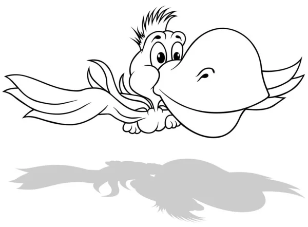 Рисунок Летающего Смешного Попугая Карикатура Иллюстрация Изолирована Белом Фоне Вектор — стоковый вектор