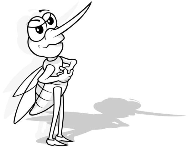 Dibujo Mosquito Pie Con Una Expresión Enojo Cara Ilustración Dibujos — Vector de stock