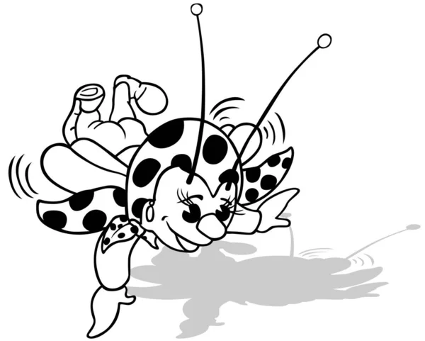 Şirin Uçan Uğur Böceği Çizimi Beyaz Arkaplanda Zole Edilen Çizgi — Stok Vektör