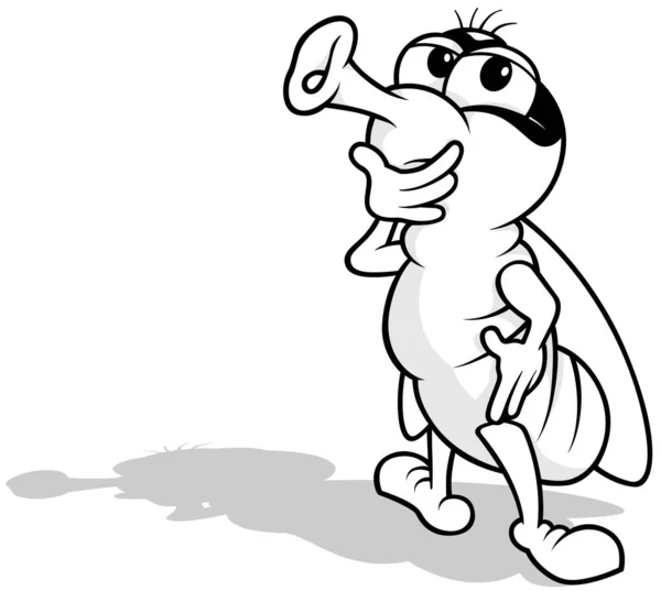 Zeichnung Einer Stubenfliege Mit Nachdenklichem Ausdruck Cartoon Illustration Auf Weißem — Stockvektor