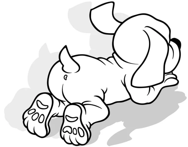 Рисунок Doggy Lying Ground Rear View Иллюстрация Мультфильма Изолирована Белом — стоковый вектор