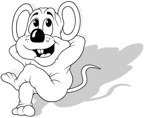 Drawing Cute Mouse Resting Ground Cartoon Illustration Isolated White Background — 스톡 벡터