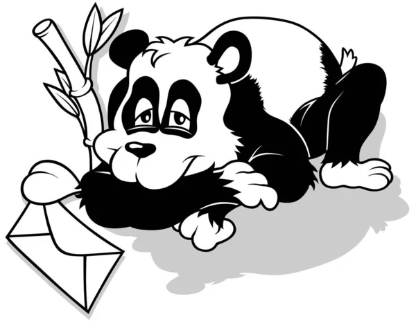 愛の手紙を地面に寝そべっているパンダクマの絵 漫画イラストIsolated White Background Vector — ストックベクタ