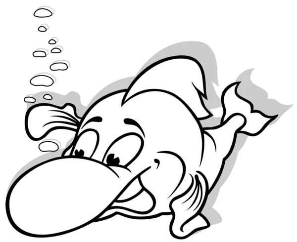 Kresba Veselé Ryby Velkým Úsměvem Cartoon Illustration Izolované Bílém Pozadí — Stockový vektor