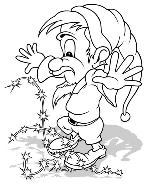 Kresba Trpaslíka Třpytivými Hvězdami Kreslená Ilustrace Izolovaná Bílém Pozadí Vektor — Stockový vektor