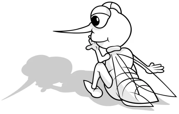 Рисунок Полосатого Комара Сидящего Земле Заднего Вида Карикатура Изолированная Белом — стоковый вектор