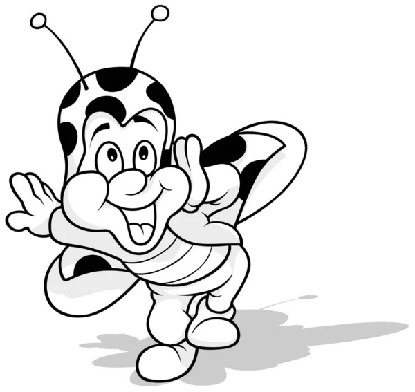 Tekening Van Een Vrolijke Lieveheersbeestje Met Een Grote Glimlach Cartoon — Stockvector