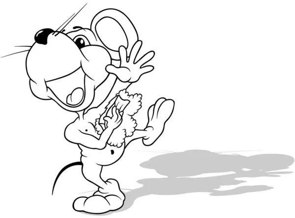 Rysowanie Tańczącej Myszy Gąbką Prysznic Łapie Ilustracja Kreskówki Izolowane Białym — Wektor stockowy