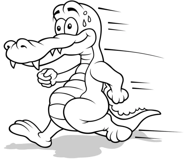 Tekening Van Een Lopende Krokodil Illustratie Van Cartoon Geïsoleerd Witte — Stockvector