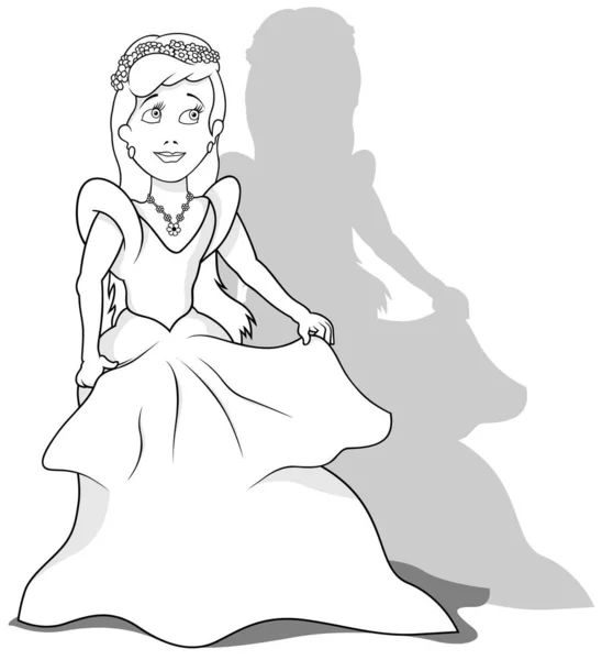 Uzun Elbiseli Bir Prensesin Çizimi Beyaz Arkaplanda Karikatür Çizimi Vektör — Stok Vektör