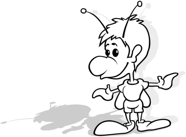 Zeichnung Eines Stehenden Käfers Mit Offenen Armen Cartoon Illustration Auf — Stockvektor