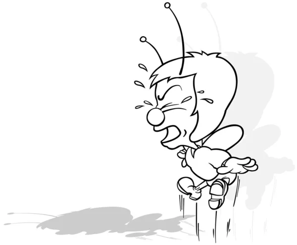 Drawing Gry Crying Beetle Cartoon Illustration Isolated White Background Vector — стоковий вектор