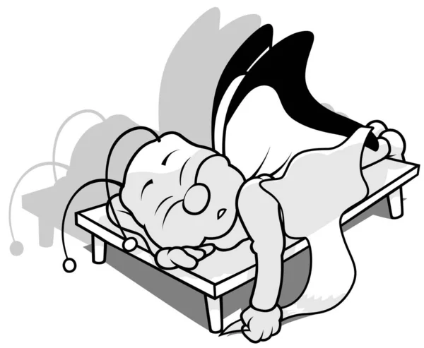 Zeichnung Eines Schlafenden Schmetterlings Auf Einem Holzbett Cartoon Illustration Auf — Stockvektor