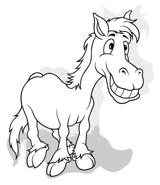 Kresba Zábavného Koně Velkým Úsměvem Cartoon Illustration Izolovaný Bílém Pozadí — Stockový vektor