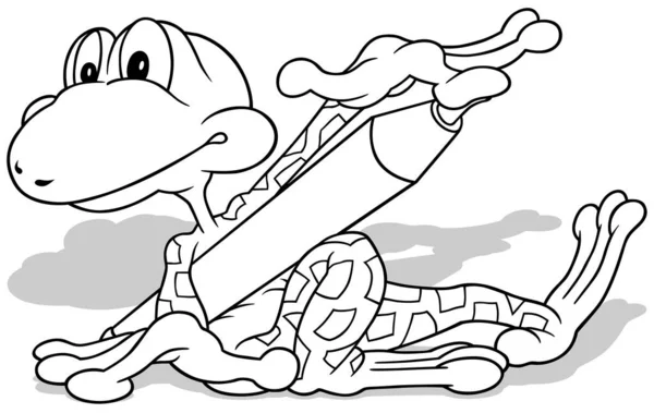 腕の下にフェルトペンを持つ座りカエルのドローイング 漫画イラストIsolated White Background Vector — ストックベクタ
