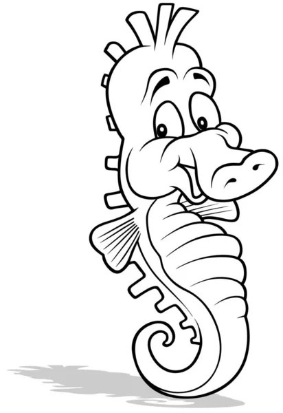 Малюнок Усміхненого Морського Коня Мультиплікаційна Ілюстрація Ізольована Білому Тлі Вектор — стоковий вектор