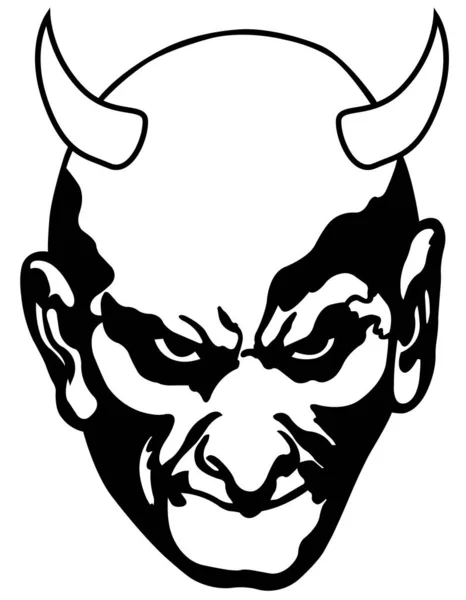 Desenho Uma Cabeça Diabo Com Chifres Ilustração Dos Desenhos Animados —  Vetores de Stock