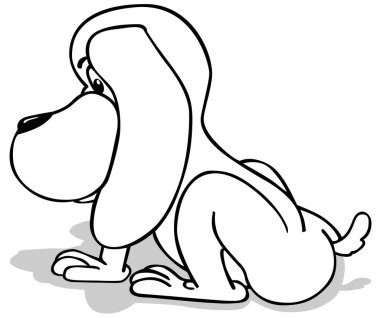 Profilden Oturan Tatlı Köpeğin Çizimi - Beyaz Arkaplanda İzole Edilen Çizgi Film Çizimi, Vektör