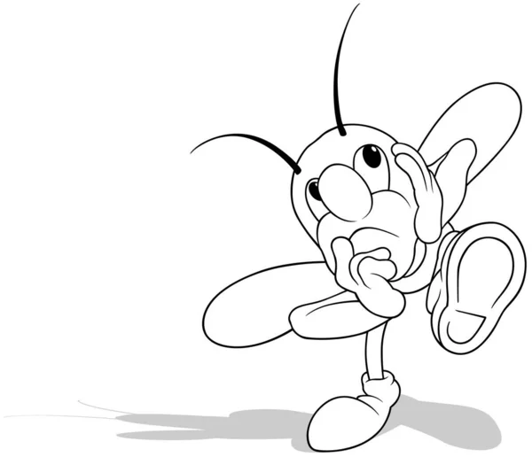 Σχέδιο Μιας Pensive Walking Beetle Cartoon Illustration Απομονωμένο Λευκό Φόντο — Διανυσματικό Αρχείο