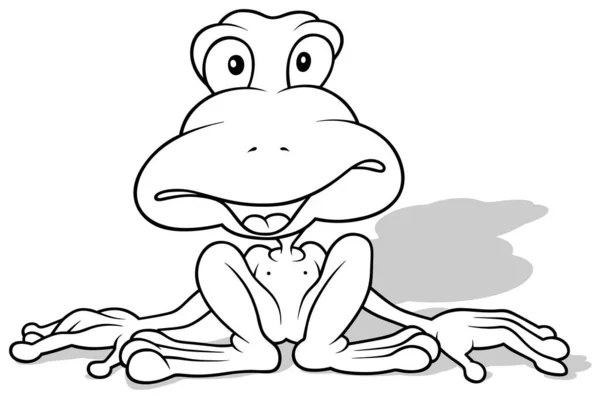 Zeichnung Eines Lustigen Sitzenden Frosches Mit Großem Kopf Cartoon Illustration — Stockvektor