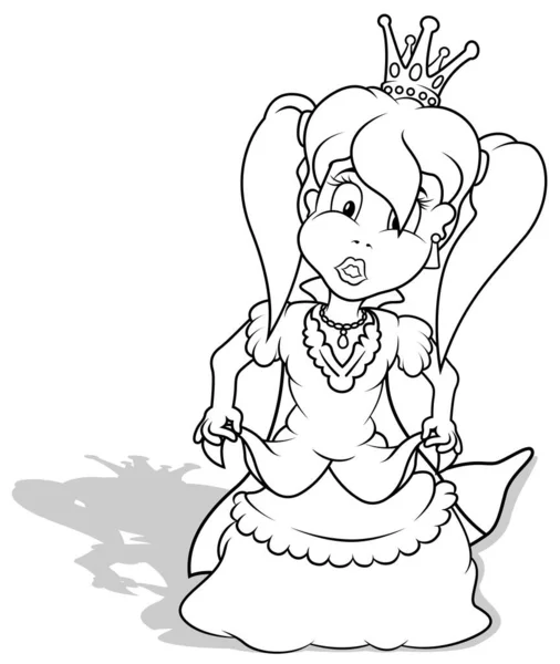 Dibujo Una Princesa Pie Vestido Ilustración Dibujos Animados Aislado Sobre — Archivo Imágenes Vectoriales