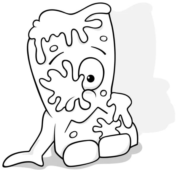 Drawing Garbage Sponge Monster Smeared Slime Cartoon Illustration Isolated White — Stock Vector