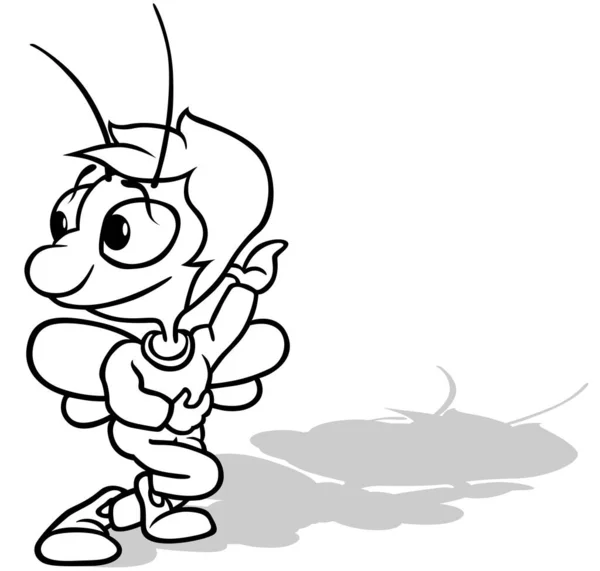Drawing Beetle Turned Head Raised Hand Cartoon Illustration Isolated White — стоковий вектор