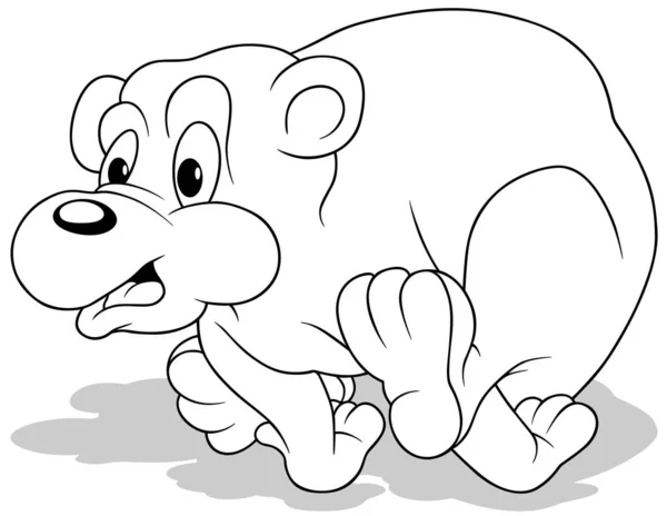 Drawing Running Teddy Bear Scarrain Expression His Face Cartoon Illustration — стоковий вектор