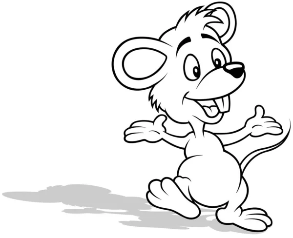 Rysunek Cute Little Mouse Uśmiechem Otwartymi Ramionami Ilustracja Kreskówki Izolowane — Wektor stockowy
