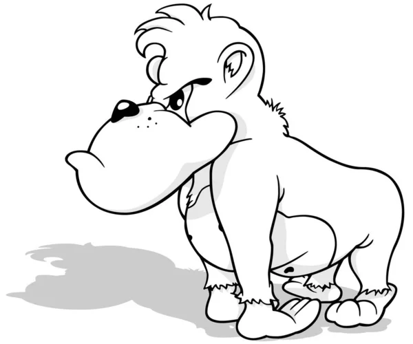 Drawing Gorilla Standing All Fours Limbs Cartoon Illustration Isolated White — 스톡 벡터
