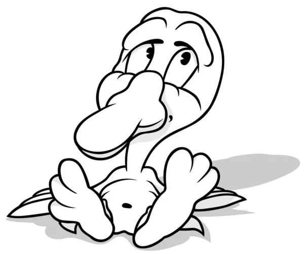 Ritning Sitting Cute Duckling Tecknad Illustration Isolerad Vit Bakgrund Vektor — Stock vektor