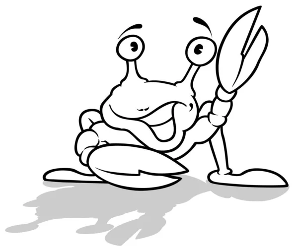 Drawing Smiling Crab Raised Claw Cartoon Illustration Isolated White Background — 스톡 벡터