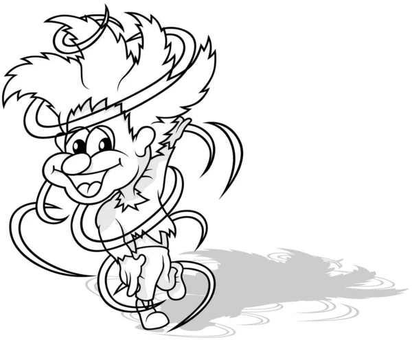 Kresba Lesního Leprechauna Chaotickými Vlasy Spirálovém Tance Kreslená Ilustrace Izolovaná — Stockový vektor