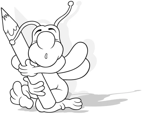 Dibujo Escarabajo Sentado Suelo Abrazando Crayón Ilustración Dibujos Animados Aislado — Archivo Imágenes Vectoriales
