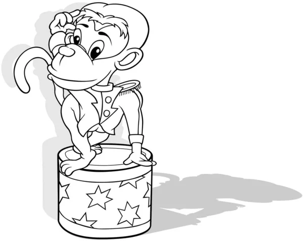 パフォーマンス中のユニフォーム内のサーカスモンキーの描画 漫画のイラスト白の背景に隔離された ベクトル — ストックベクタ