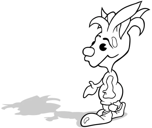 Zeichnung Einer Lustigen Strichmännchen Figur Mit Haaren Wie Grasblättern Cartoon — Stockvektor