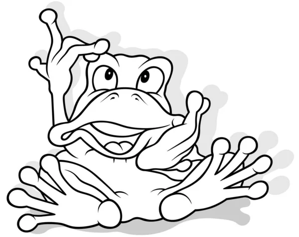 Elleriyle Hareket Eden Bir Kurbağanın Çizimi Beyaz Arkaplanda Izole Edilmiş — Stok Vektör