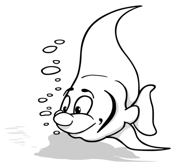 Tekening Van Een Schattige Scalar Fish Met Bubbels Illustratie Van — Stockvector