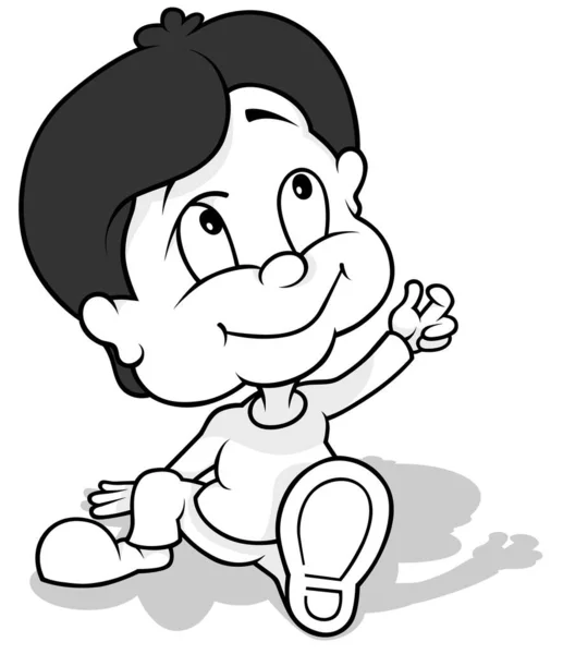 Kresba Sedícího Tmavovlasého Chlapce Zemi Cartoon Illustration Izolated White Background — Stockový vektor