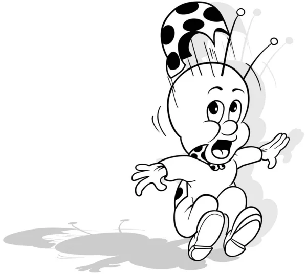 Zeichnung Eines Marienkäfers Mit Schockiertem Ausdruck Cartoon Illustration Auf Weißem — Stockvektor