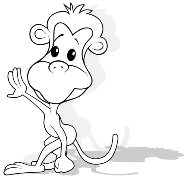 Drawing Standing Cute Monkey Outstretched Paw Cartoon Illustration Isolated White — 스톡 벡터
