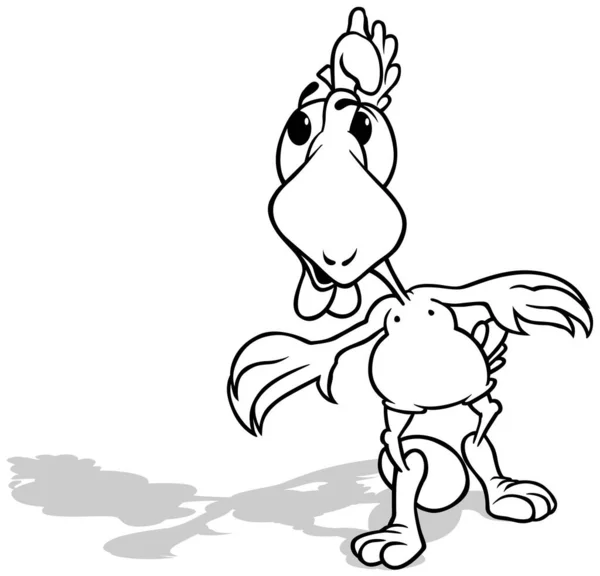 Drawing Funny Hen Front View Cartoon Illustration Isolated White Background — 스톡 벡터