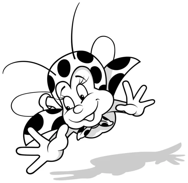 Tekening Van Een Schattige Lieveheersbeestje Vliegen Lucht Illustratie Van Cartoon — Stockvector