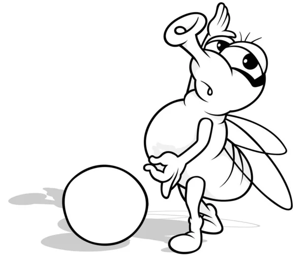 小さな球で遊ぶハウスフライのドローイング 漫画イラストIsolated White Background Vector — ストックベクタ