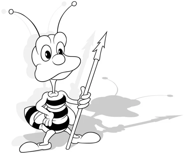 手に槍で蜂を描く 漫画のイラストは白い背景に隔離され ベクトル — ストックベクタ