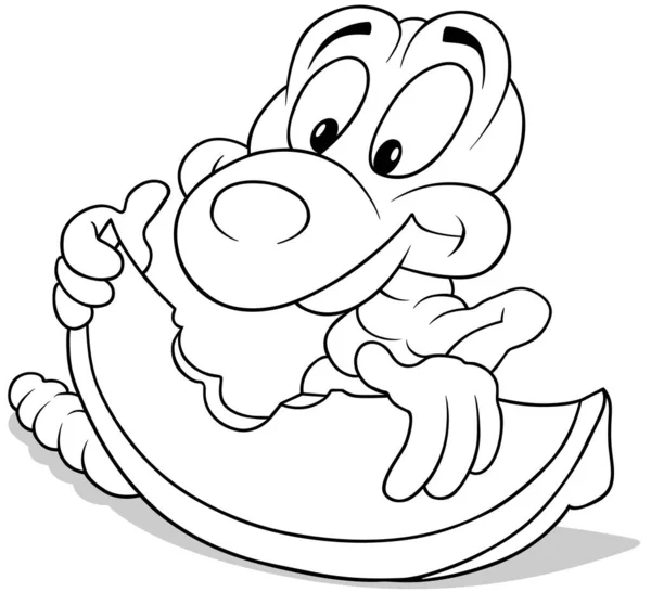 吃苹果片蠕虫的图画 以白色背景为背景的卡通图解 — 图库矢量图片